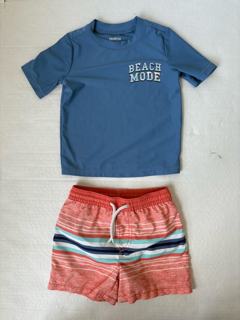 OshKosh B’gosh Blue Orange Bathing Suit Swim Shirt Shorts Set 2T Toddler Boy